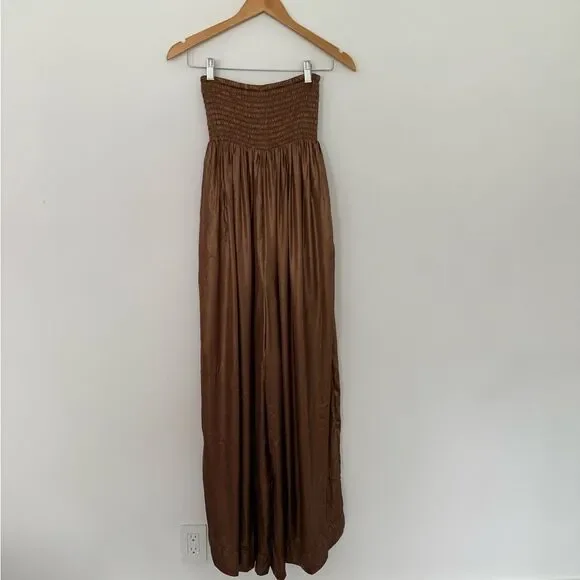 Free People Julie One Piece Strapless Wide Leg Jumpsuit in CopperSize XS